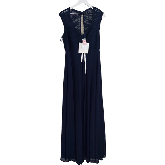PLUS Morilee Madeline Gardner Navy Lace & Chiffon Flowy Formal Maxi Dress 18 - Picture 7 of 10